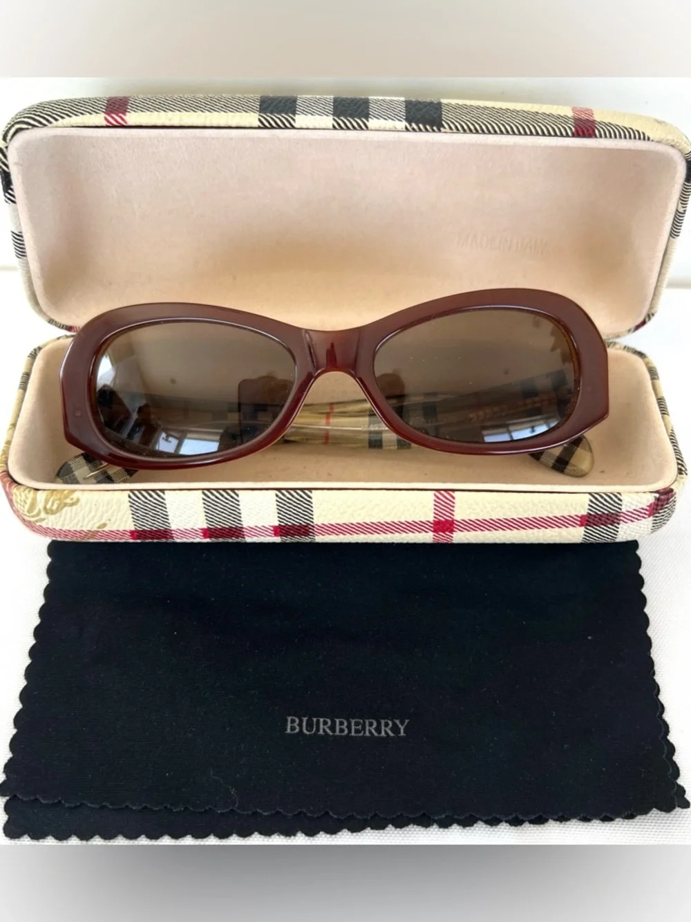 BURBERRY M-6937 1353 Kids Brown Lenses Burgundy Frame Checker Temples Sunglasses